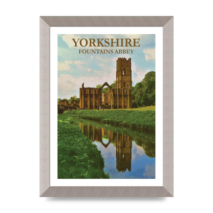 Travel Poster Yorkshire Fountains Abbey Wall Art - A4 framed