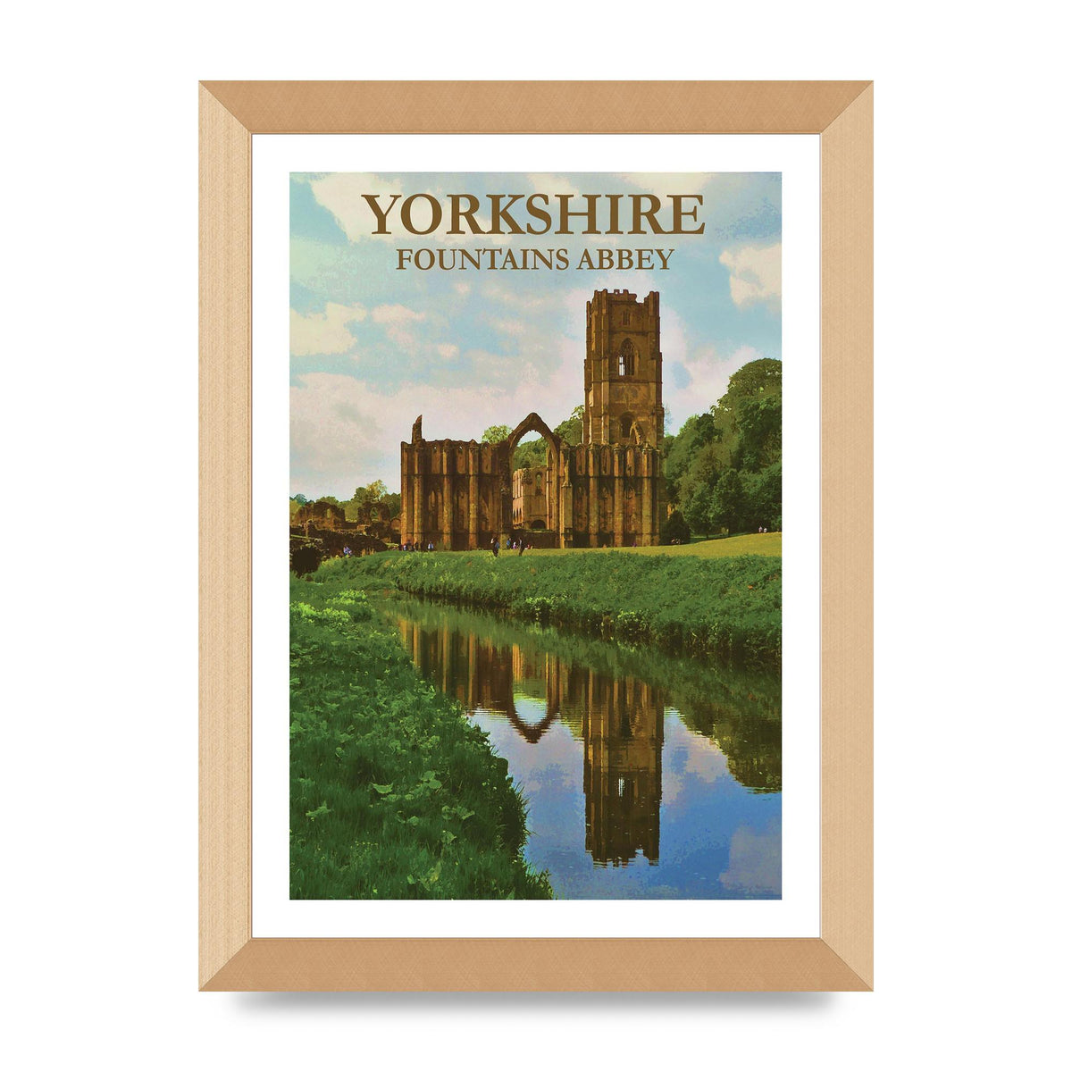 Travel Poster Yorkshire Fountains Abbey Wall Art - A4 framed