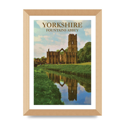 Travel Poster Yorkshire Fountains Abbey Wall Art - A4 framed