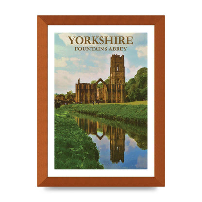 Travel Poster Yorkshire Fountains Abbey Wall Art - A4 framed