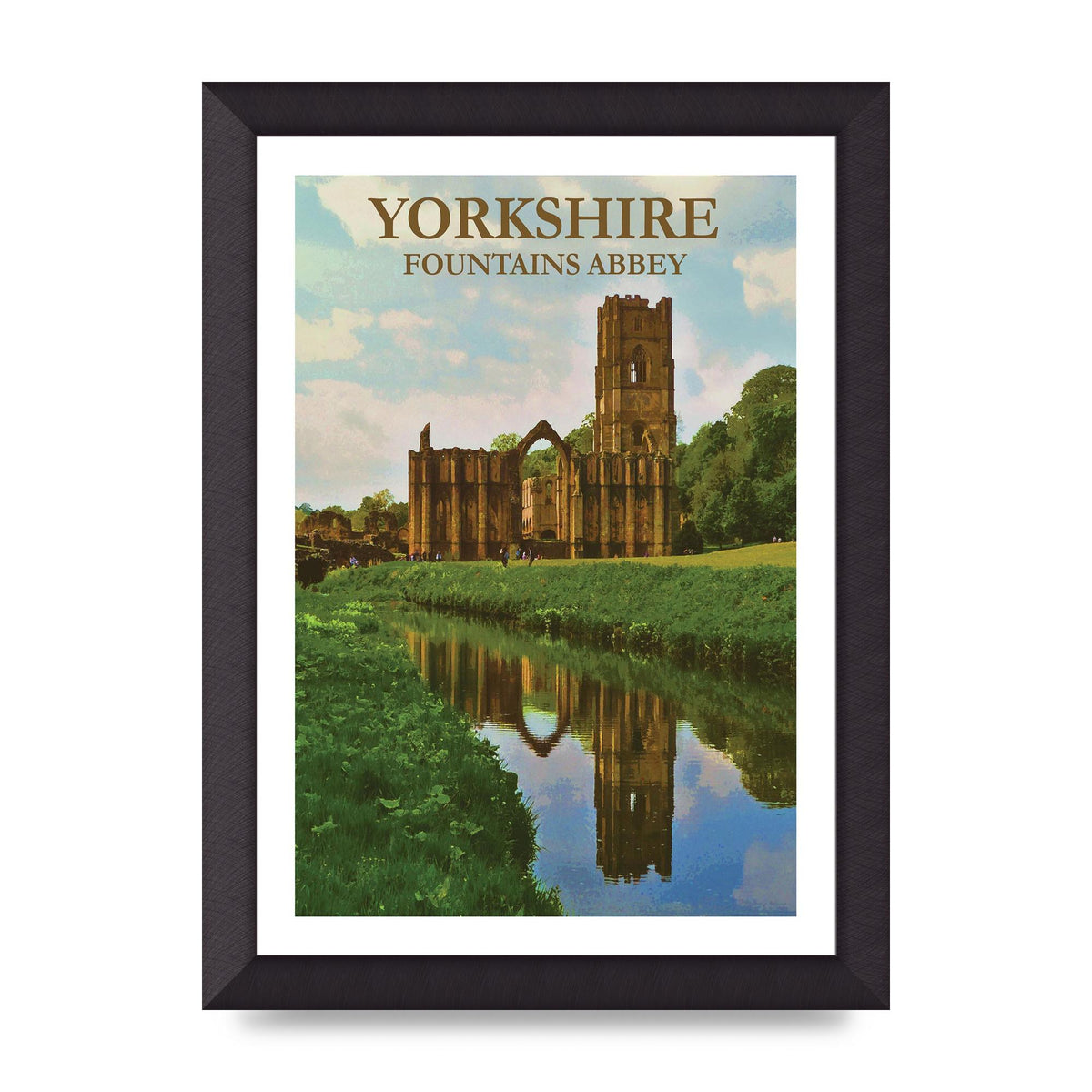 Travel Poster Yorkshire Fountains Abbey Wall Art - A4 framed