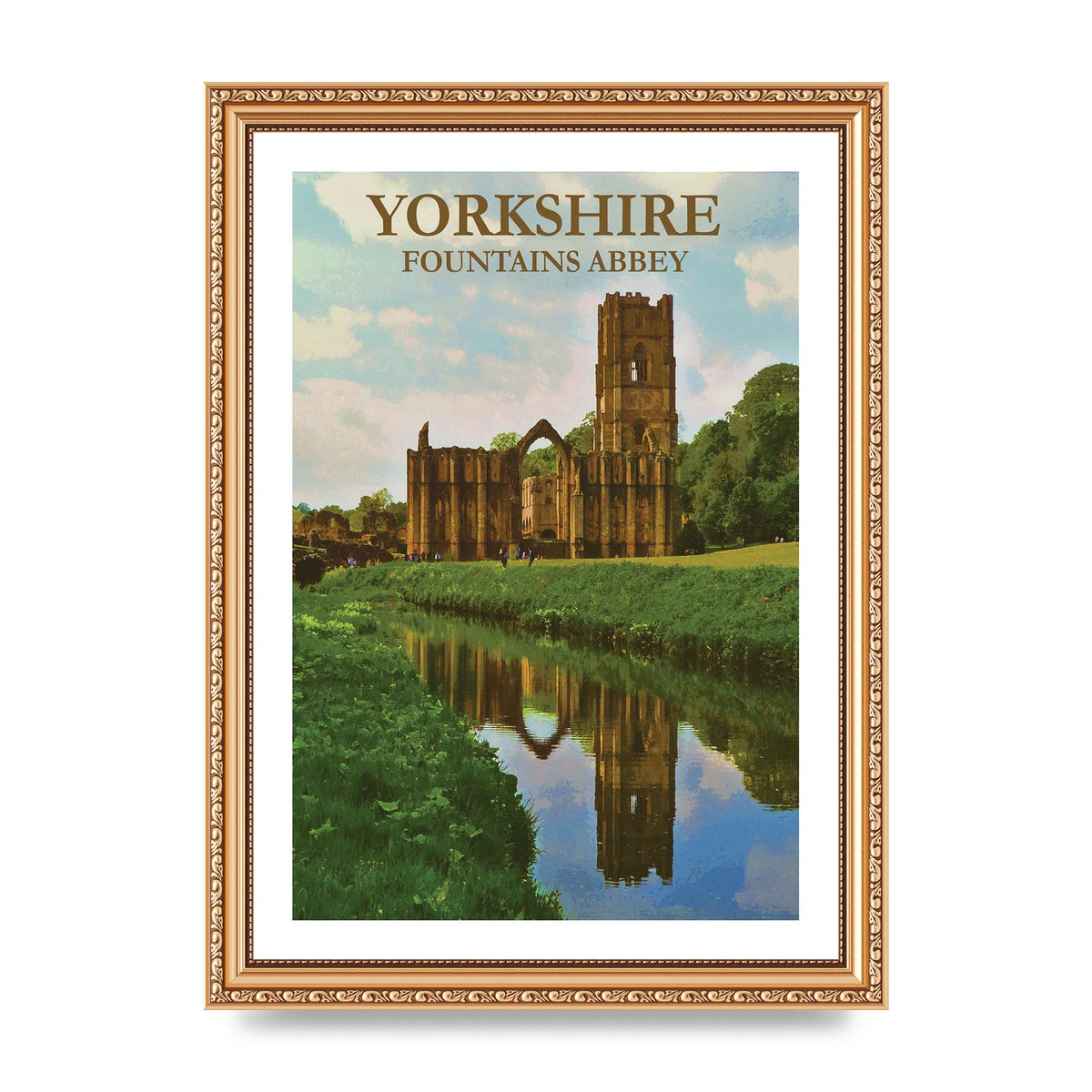 Travel Poster Yorkshire Fountains Abbey Wall Art - A4 framed