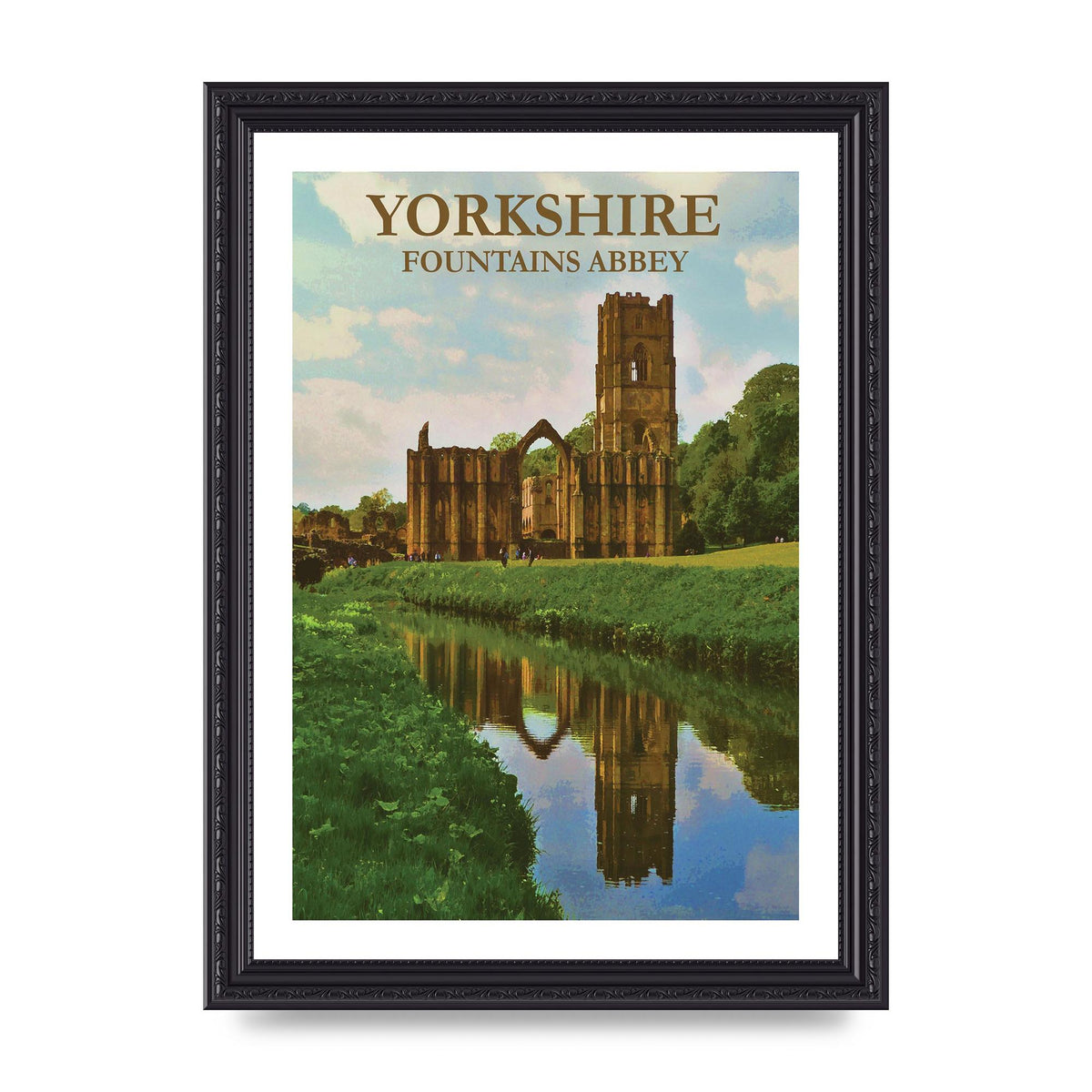 Travel Poster Yorkshire Fountains Abbey Wall Art - A4 framed