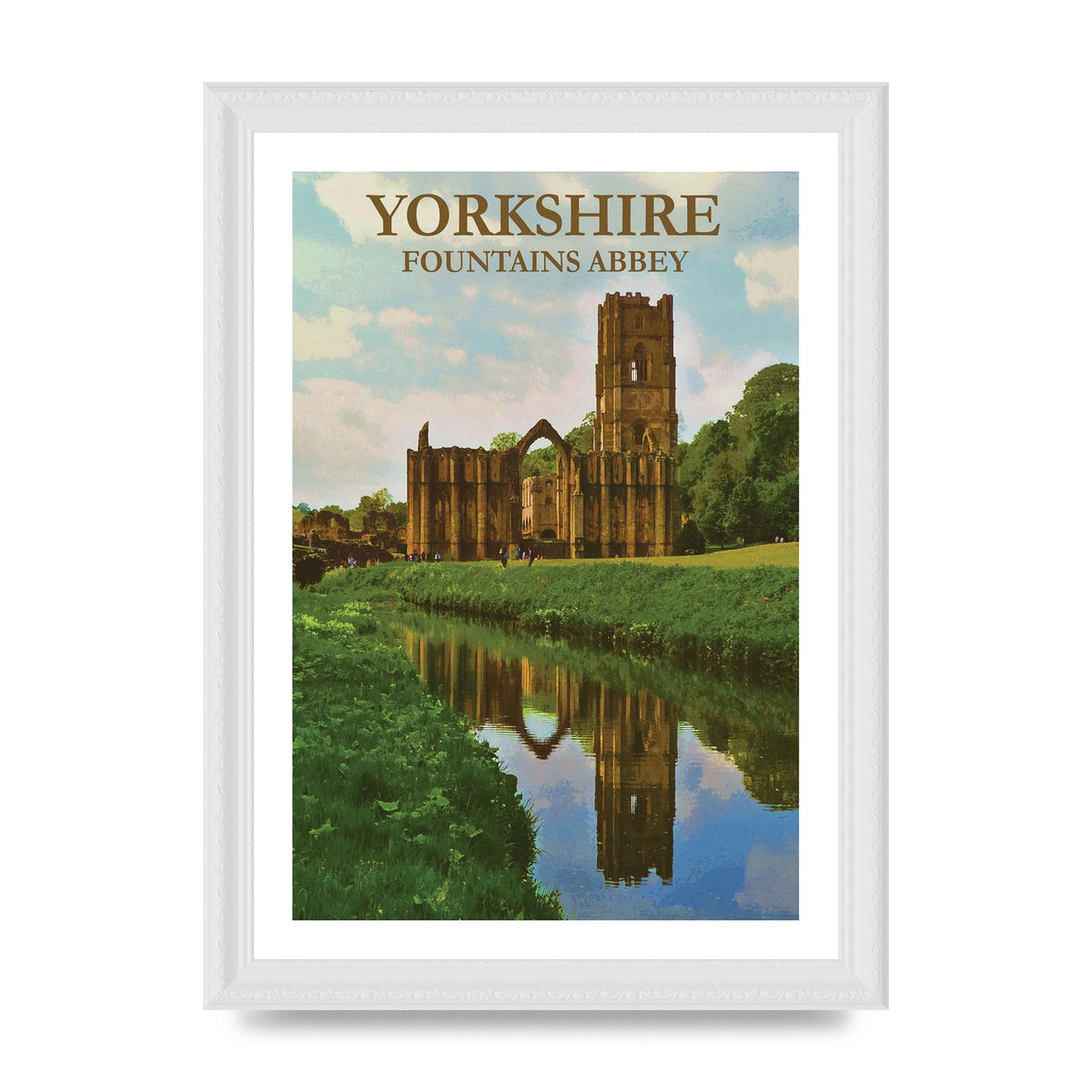 Travel Poster Yorkshire Fountains Abbey Wall Art - A4 framed
