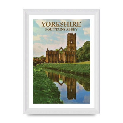 Travel Poster Yorkshire Fountains Abbey Wall Art - A4 framed