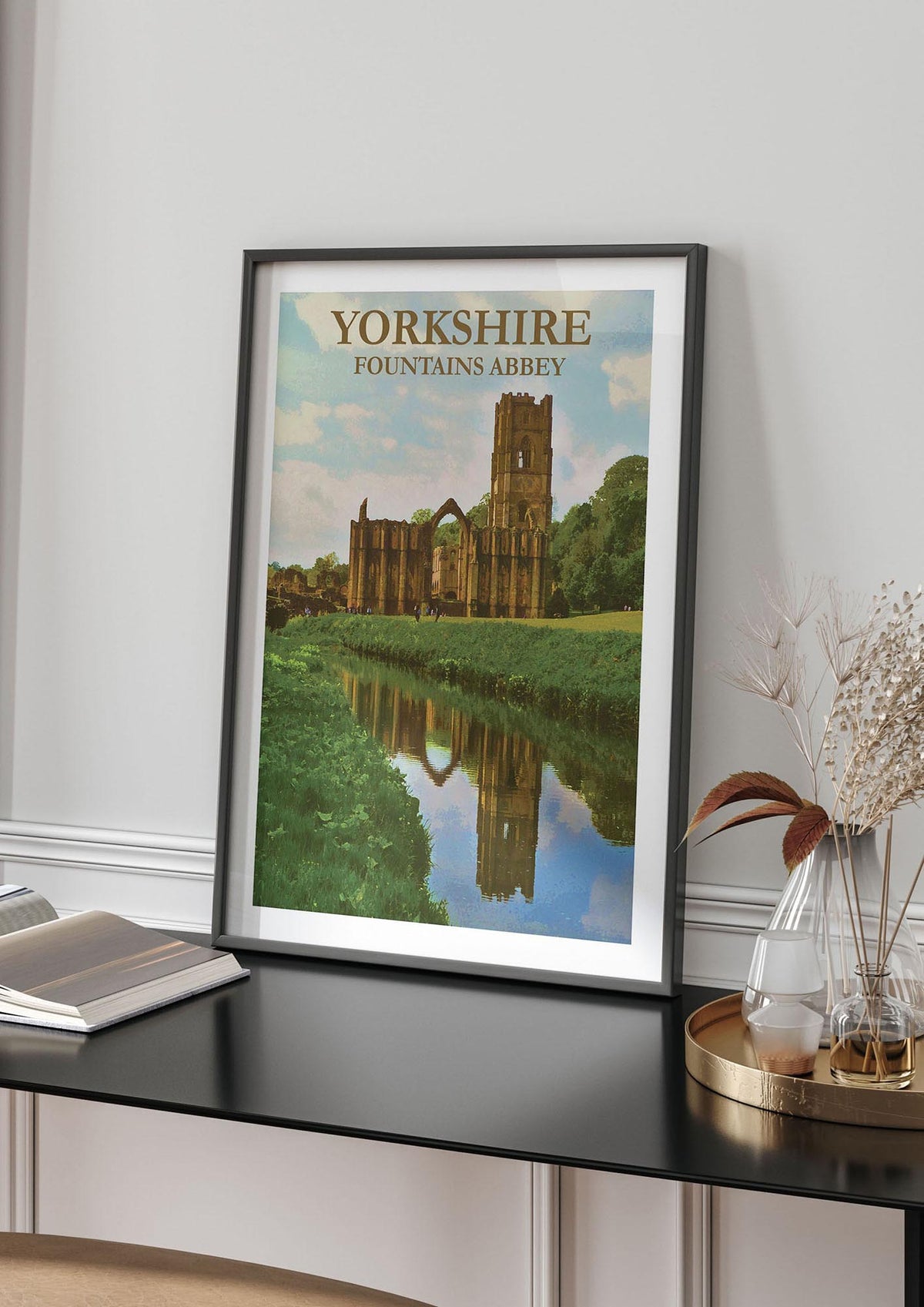 Travel Poster Yorkshire Fountains Abbey Wall Art - living room 4