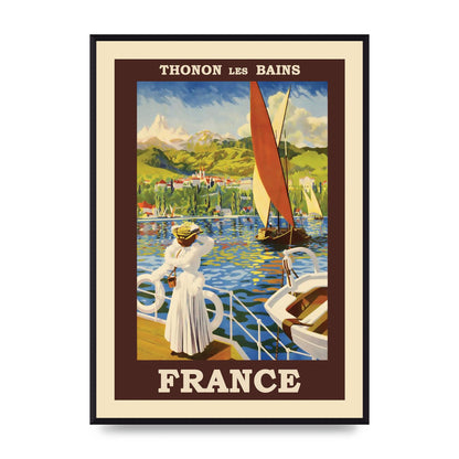 Travel Poster Thonon Les Bains France Printed Poster - A2 framed