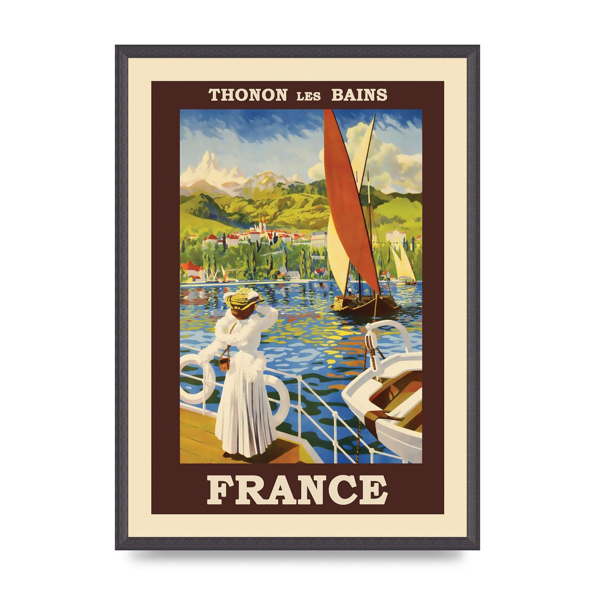 Travel Poster Thonon Les Bains France Printed Poster - A2 framed