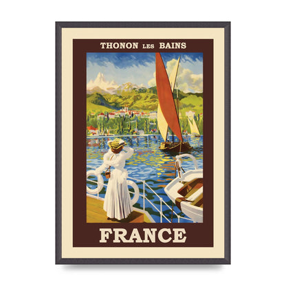 Travel Poster Thonon Les Bains France Printed Poster - A2 framed