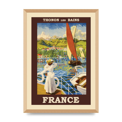 Travel Poster Thonon Les Bains France Printed Poster - A2 framed