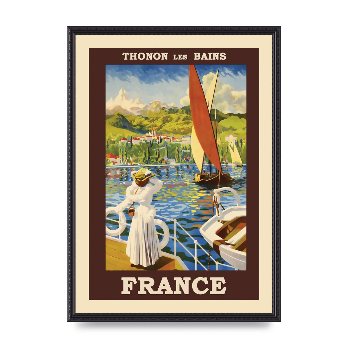 Travel Poster Thonon Les Bains France Printed Poster - A2 framed
