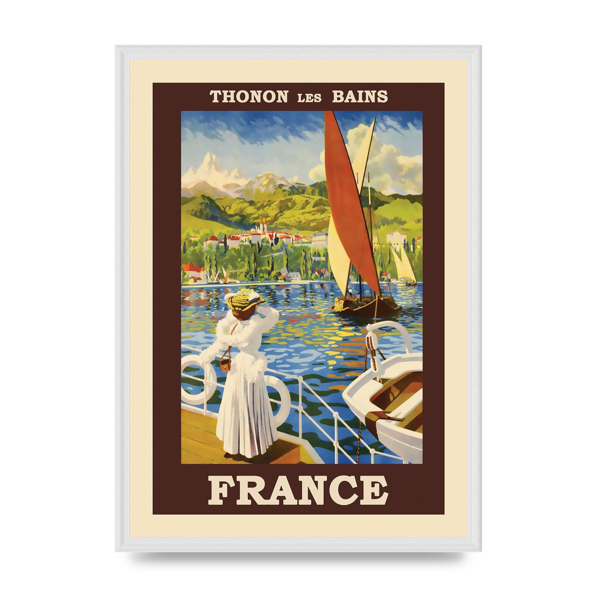 Travel Poster Thonon Les Bains France Printed Poster - A2 framed