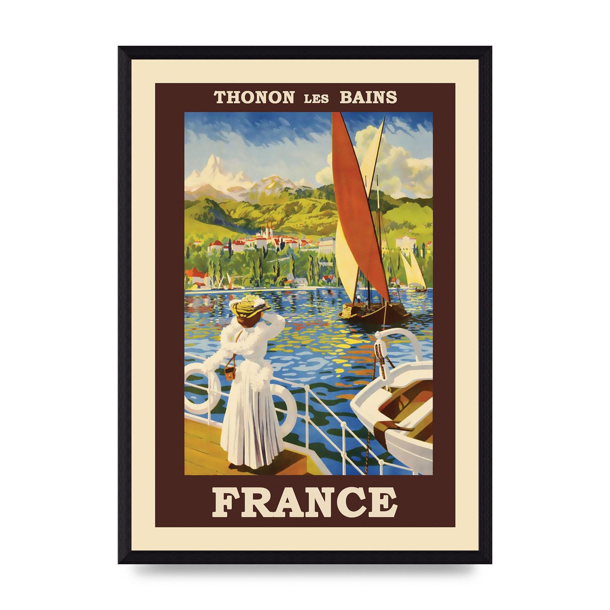 Travel Poster Thonon Les Bains France Printed Poster - A3 framed