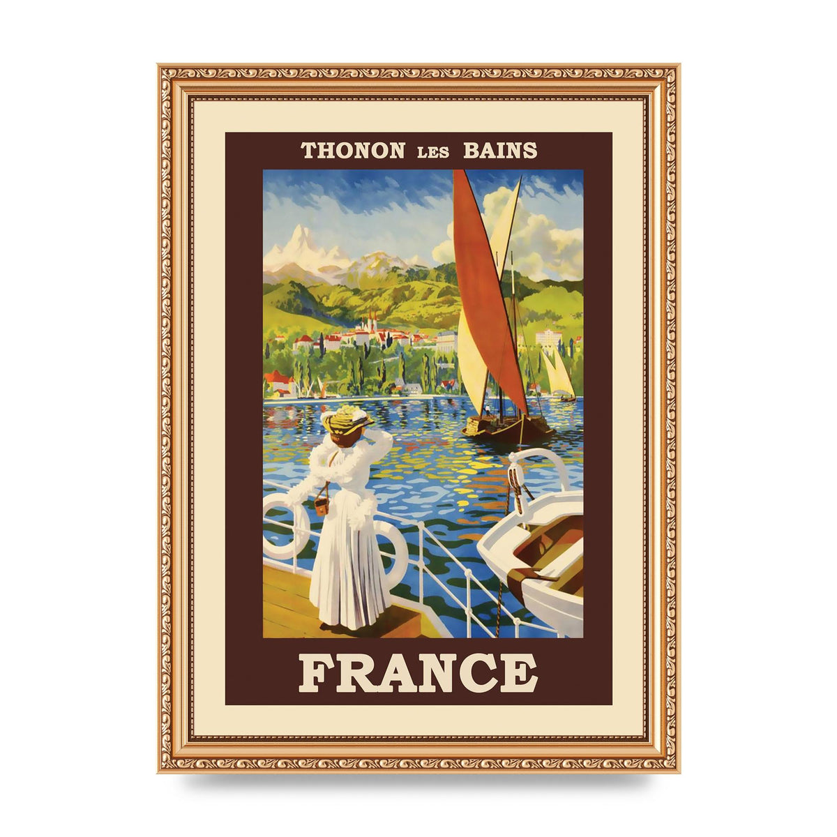 Travel Poster Thonon Les Bains France Printed Poster - A4 framed