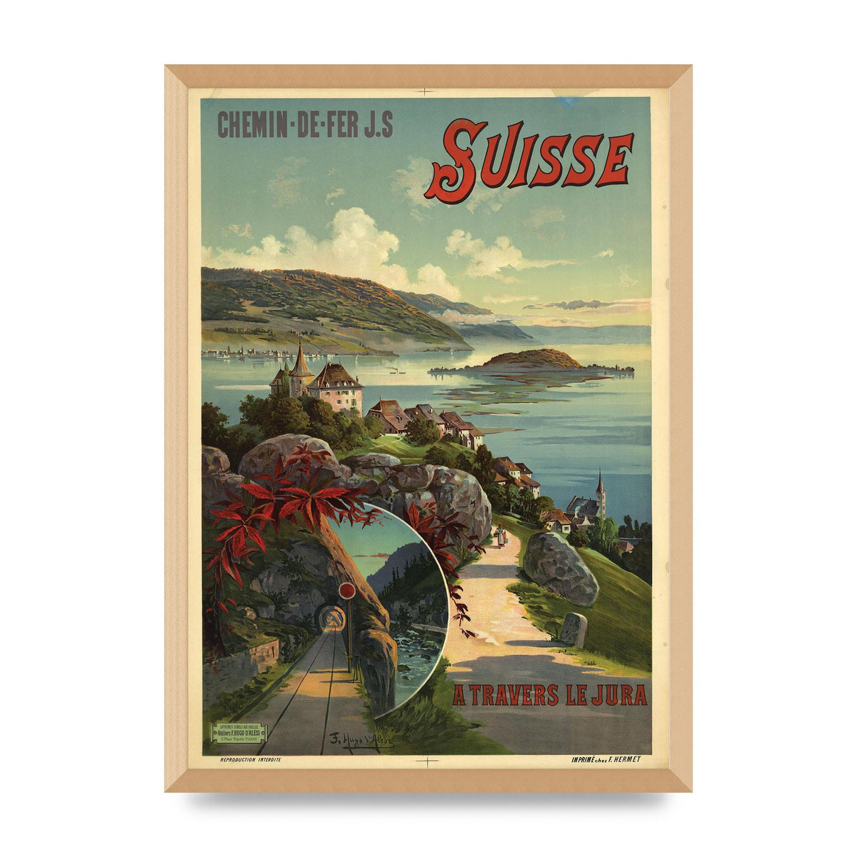 Travel Poster Switzerland Printed Poster - A2 framed