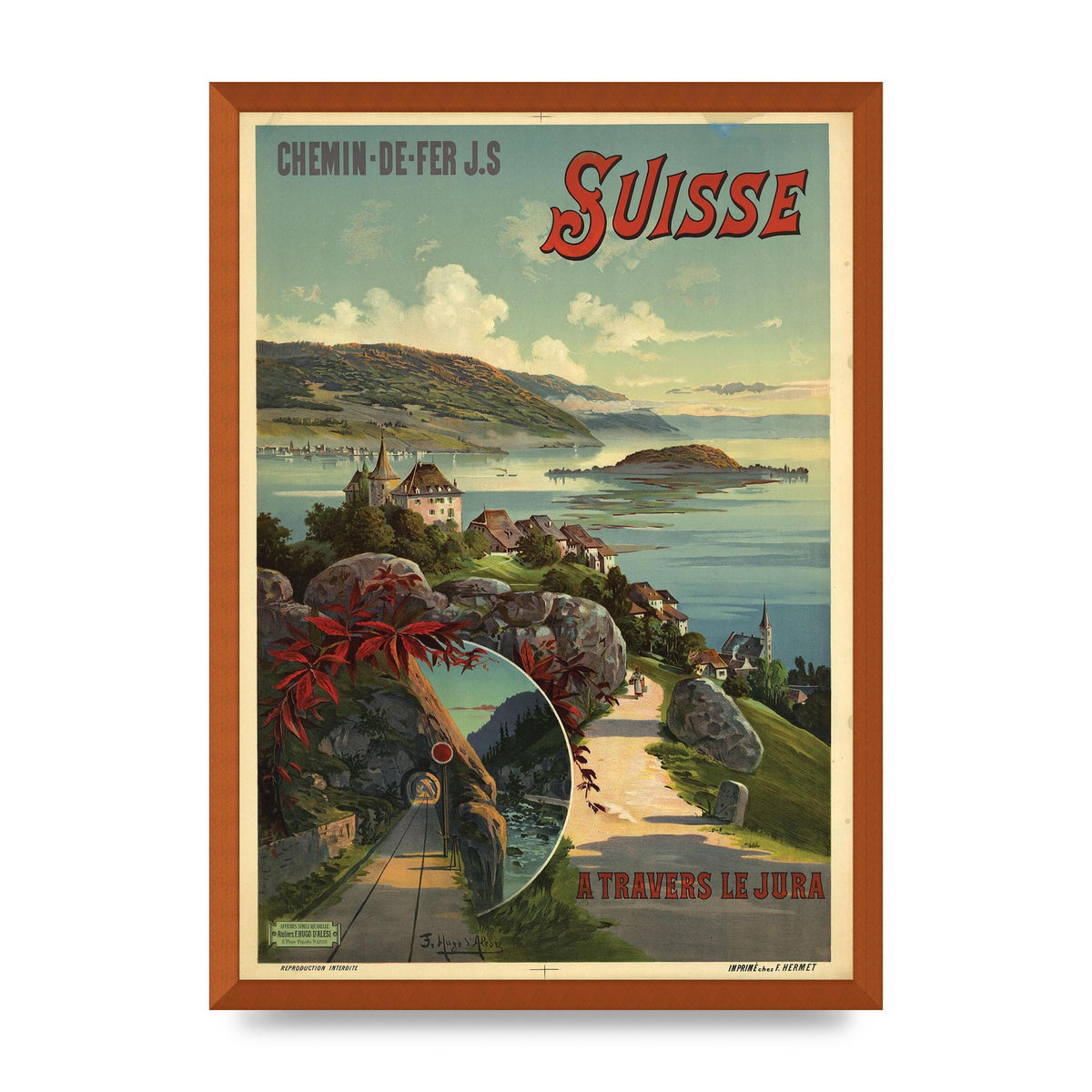 Travel Poster Switzerland Printed Poster - A2 framed