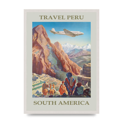 Travel Poster Peru print in an A2 white saw cut grain frame