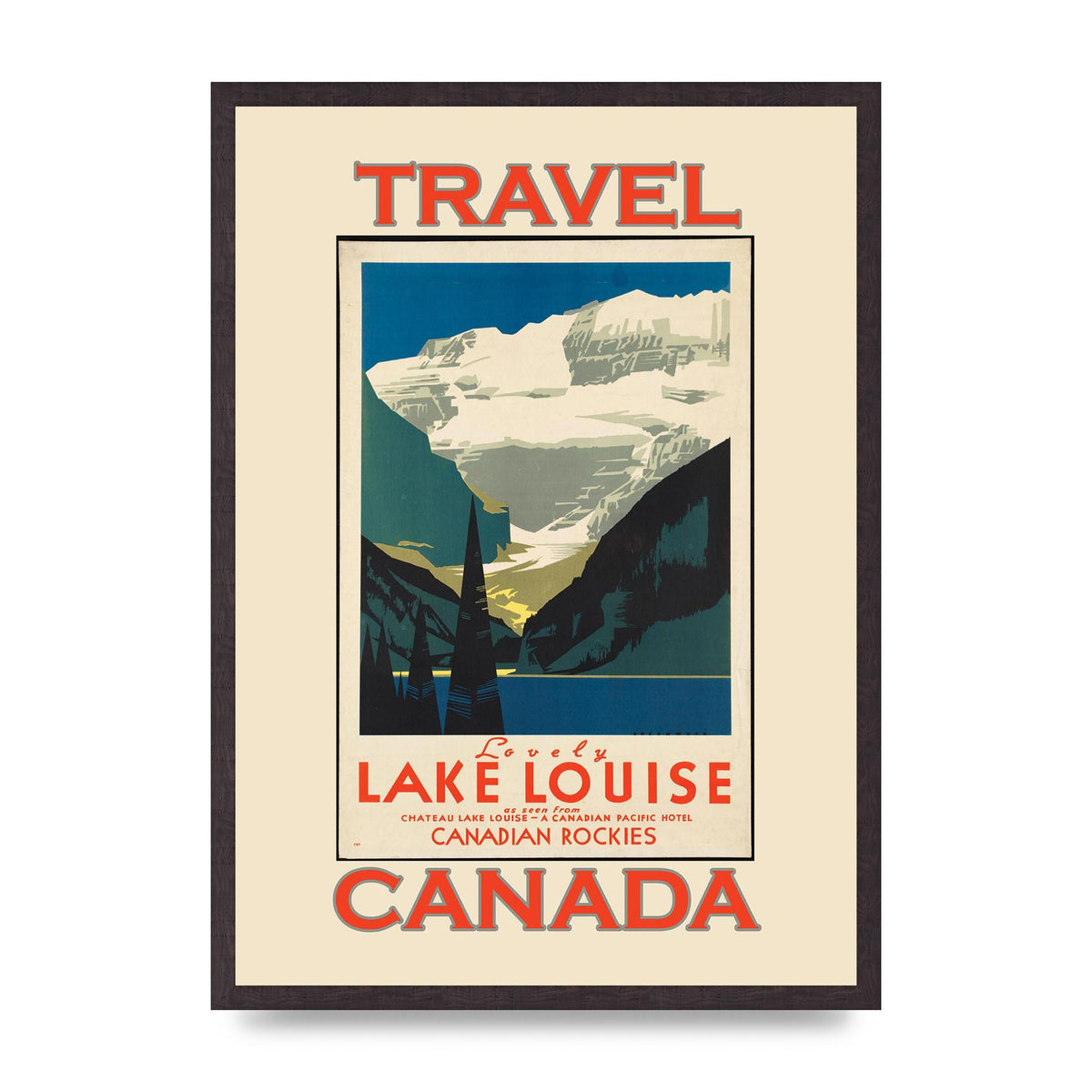 Travel Poster Lake Louise Canadian Rockies Canada Printed Poster - A2 framed