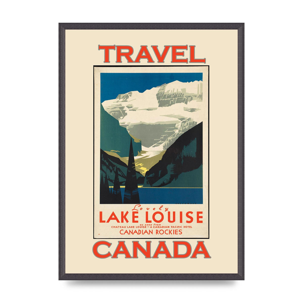 Travel Poster Lake Louise Canadian Rockies Canada Printed Poster - A2 framed