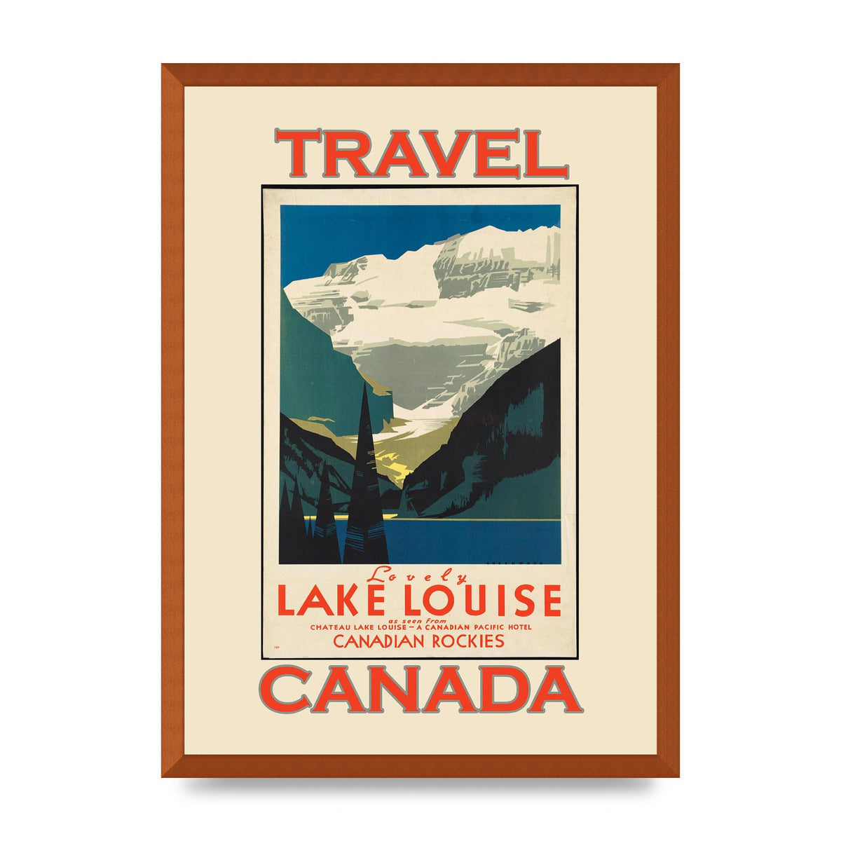 Travel Poster Lake Louise Canadian Rockies Canada Printed Poster - A2 framed