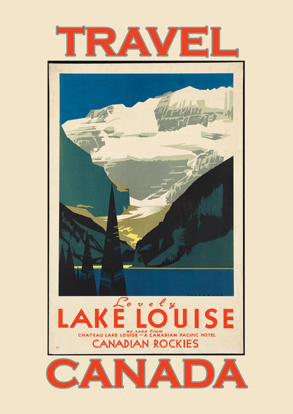 Travel Poster Lake Louise Canadian Rockies Canada Printed Poster - detail