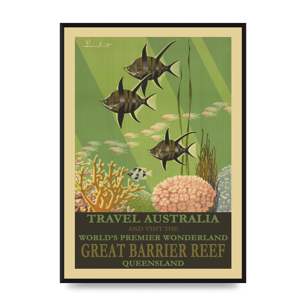 Travel Poster Great Barrier Reef Australia Art For The Home - A2 framed