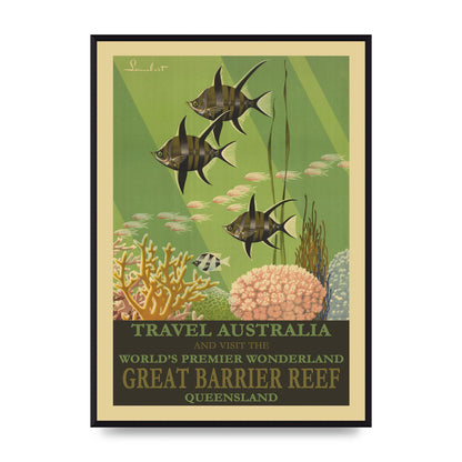 Travel Poster Great Barrier Reef Australia Art For The Home - A2 framed
