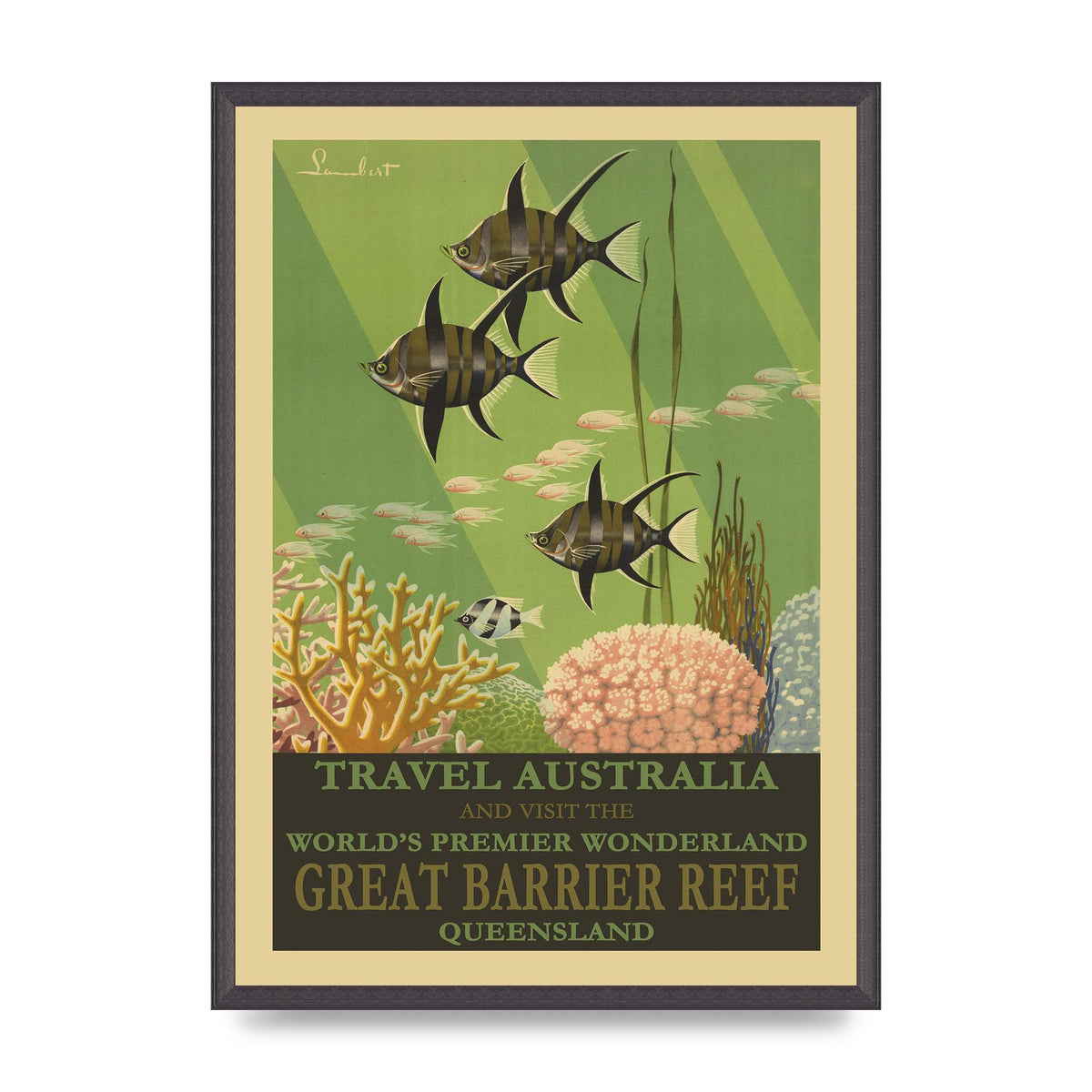 Travel Poster Great Barrier Reef Australia Art For The Home - A2 framed