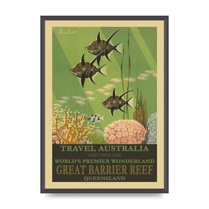 Travel Poster Great Barrier Reef Australia Art For The Home - A2 framed