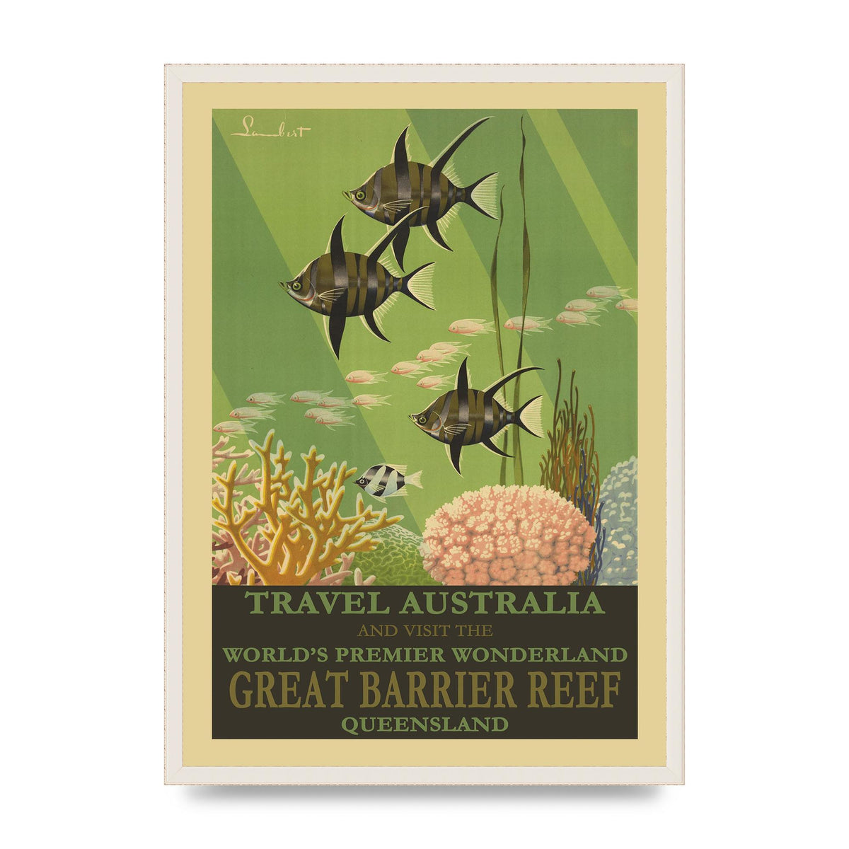 Travel Poster Great Barrier Reef Australia Art For The Home - A2 framed
