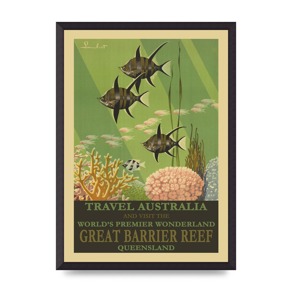 Travel Poster Great Barrier Reef Australia Art For The Home - A2 framed