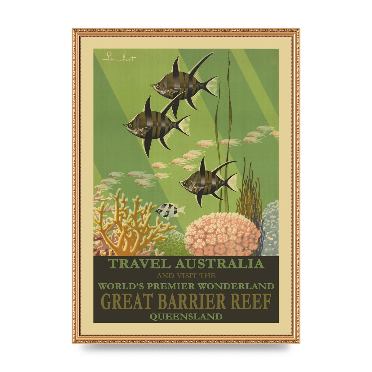 Travel Poster Great Barrier Reef Australia Art For The Home - A2 framed