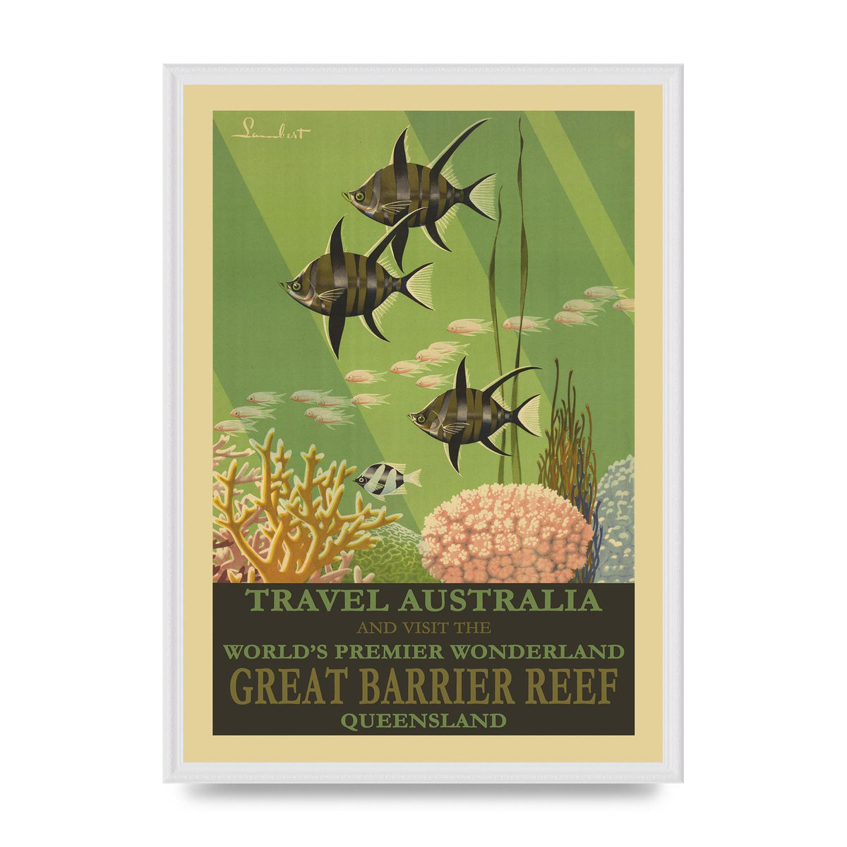 Travel Poster Great Barrier Reef Australia Art For The Home - A2 framed