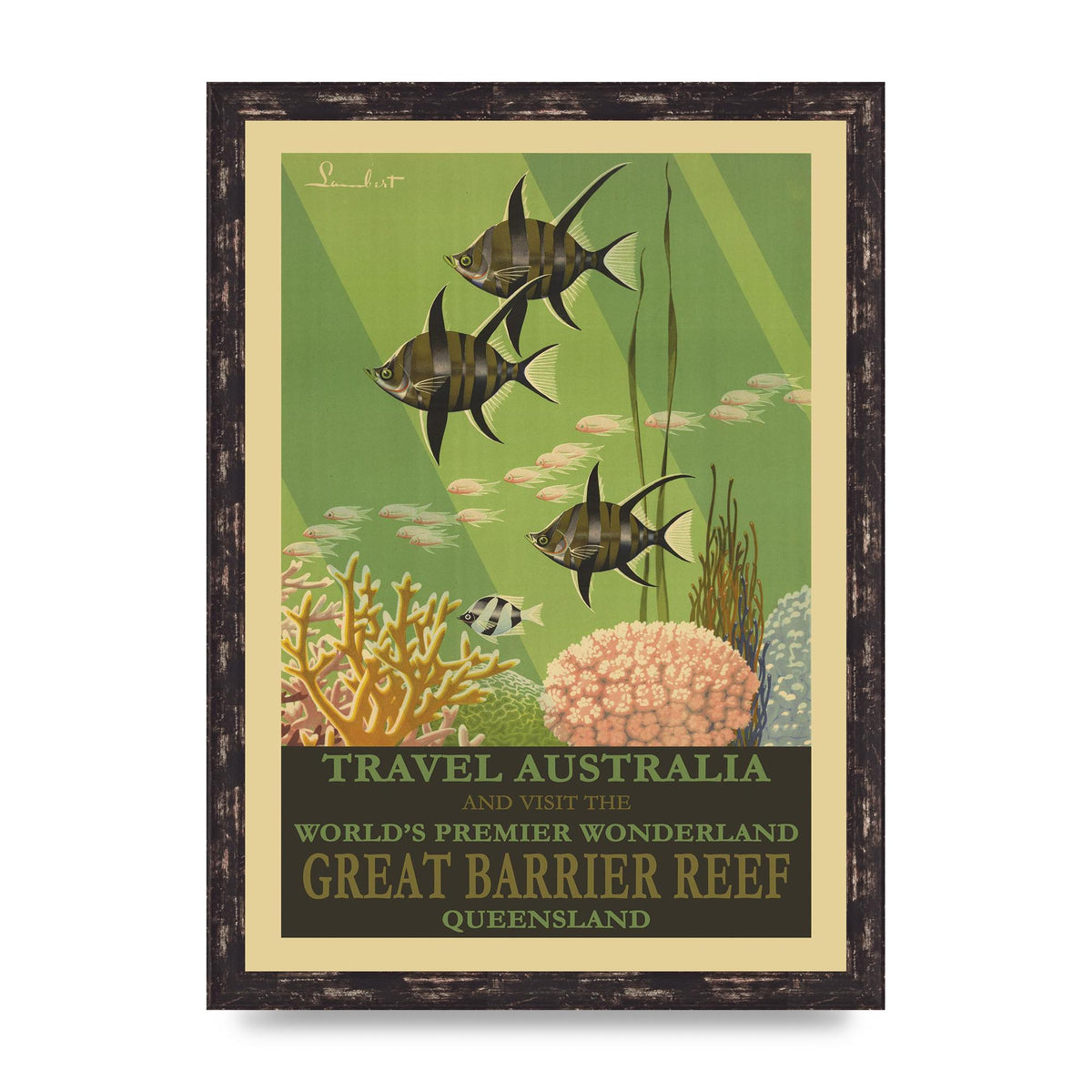 Travel Poster Great Barrier Reef Australia Art For The Home - A3 framed