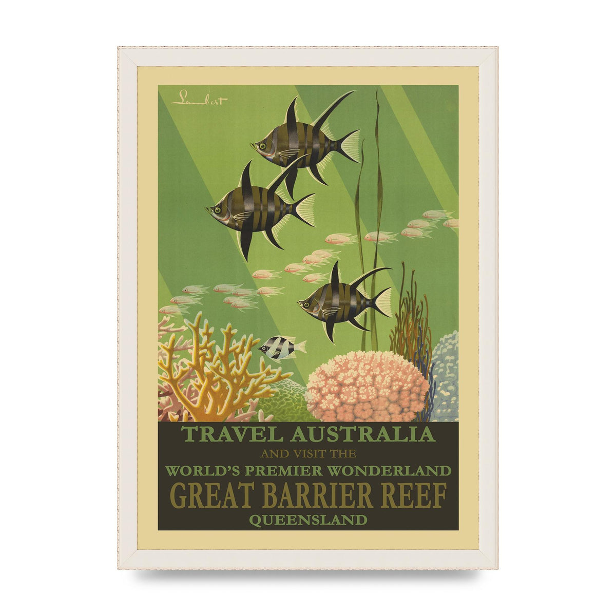 Travel Poster Great Barrier Reef Australia Art For The Home - A3 framed