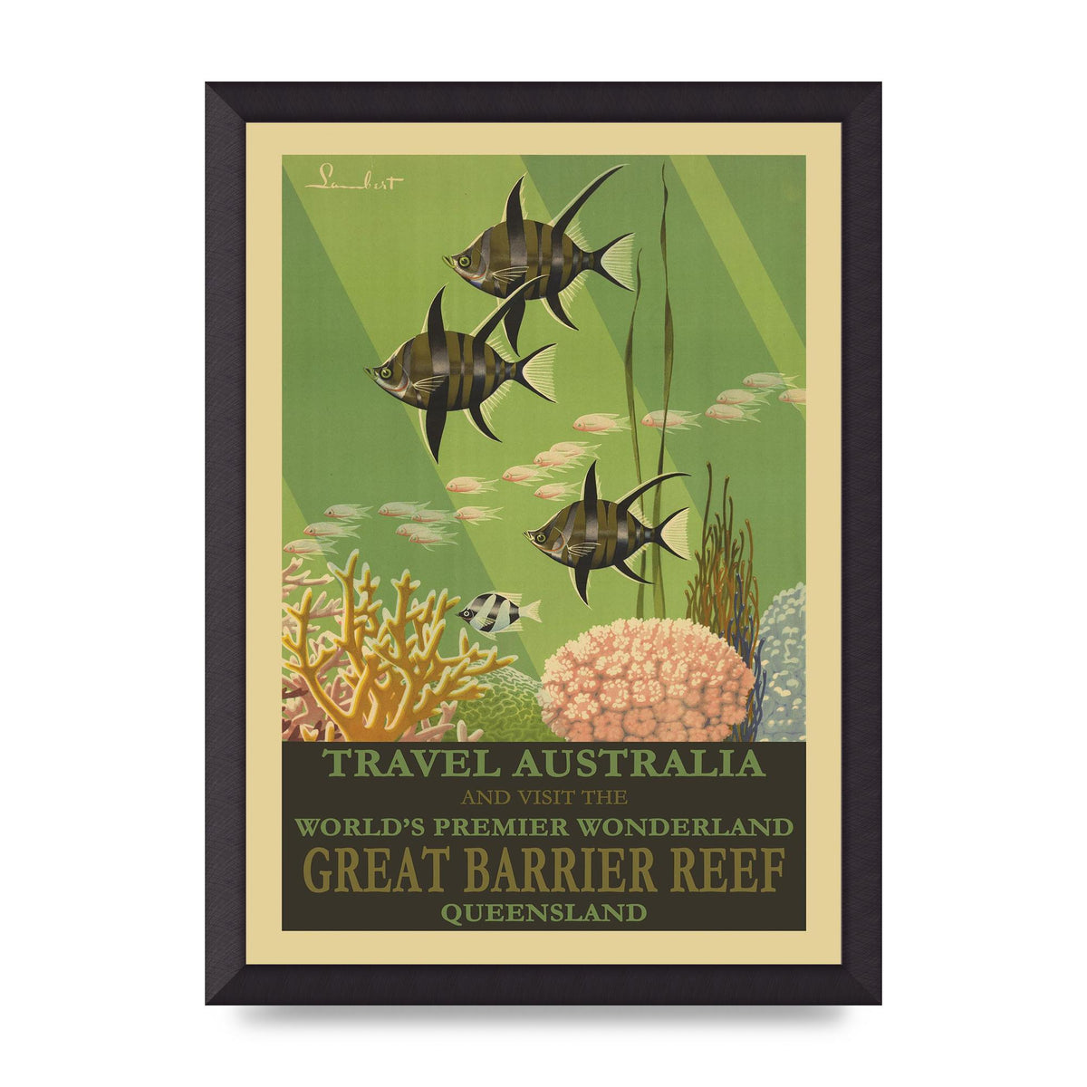 Travel Poster Great Barrier Reef Australia Art For The Home - A3 framed