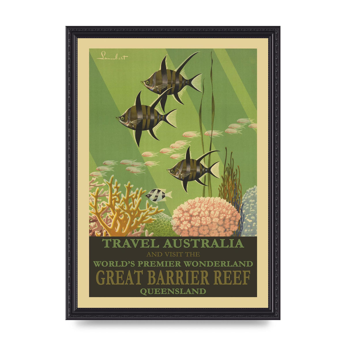 Travel Poster Great Barrier Reef Australia Art For The Home - A3 framed