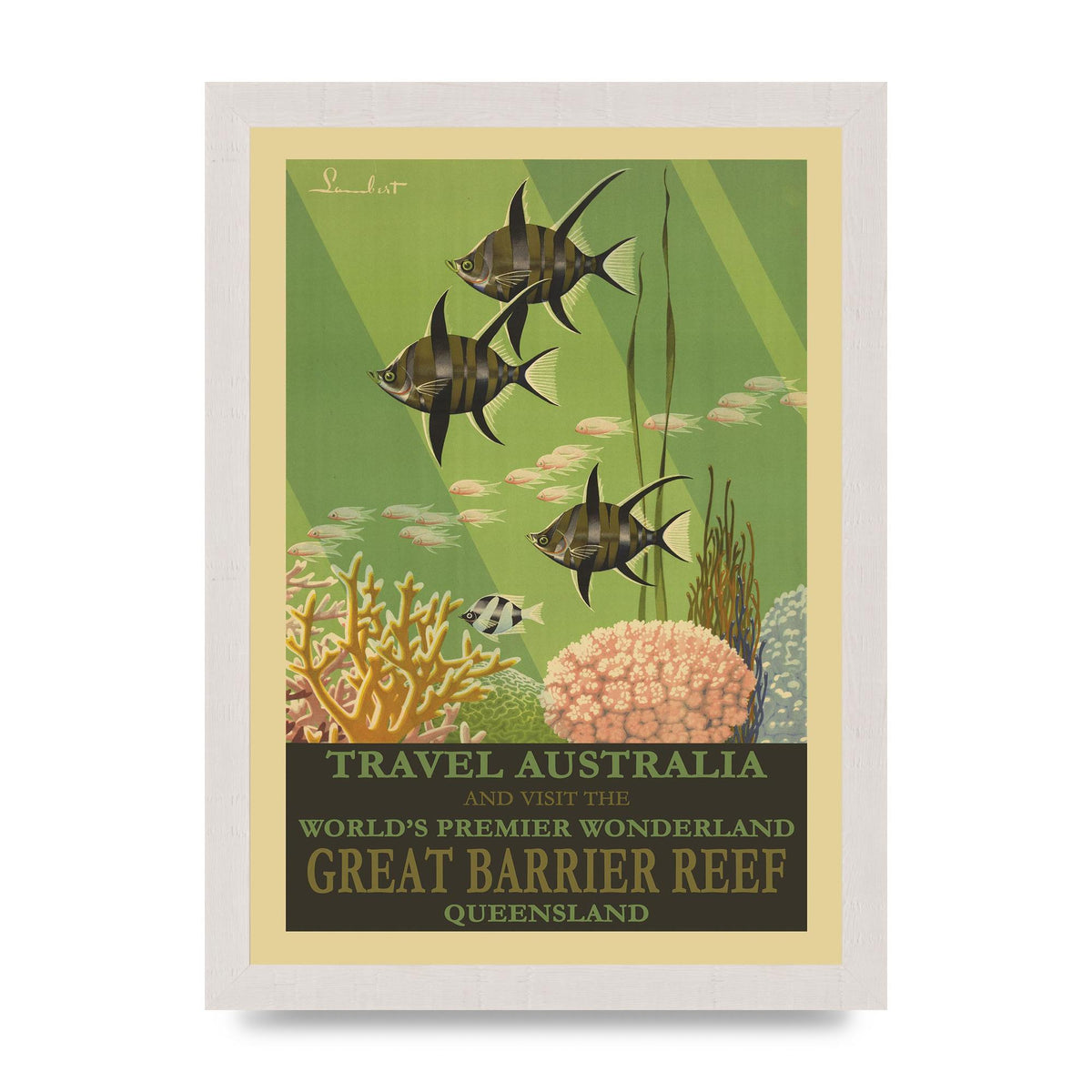 Travel Poster Great Barrier Reef Australia Art For The Home - A4 framed