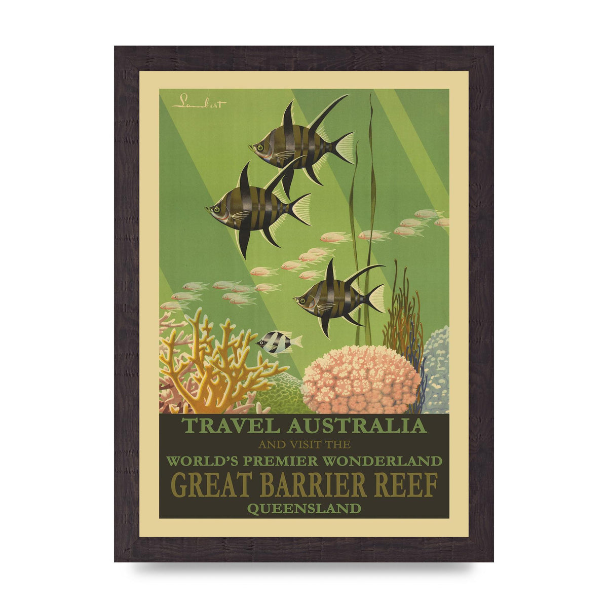 Travel Poster Great Barrier Reef Australia Art For The Home - A4 framed
