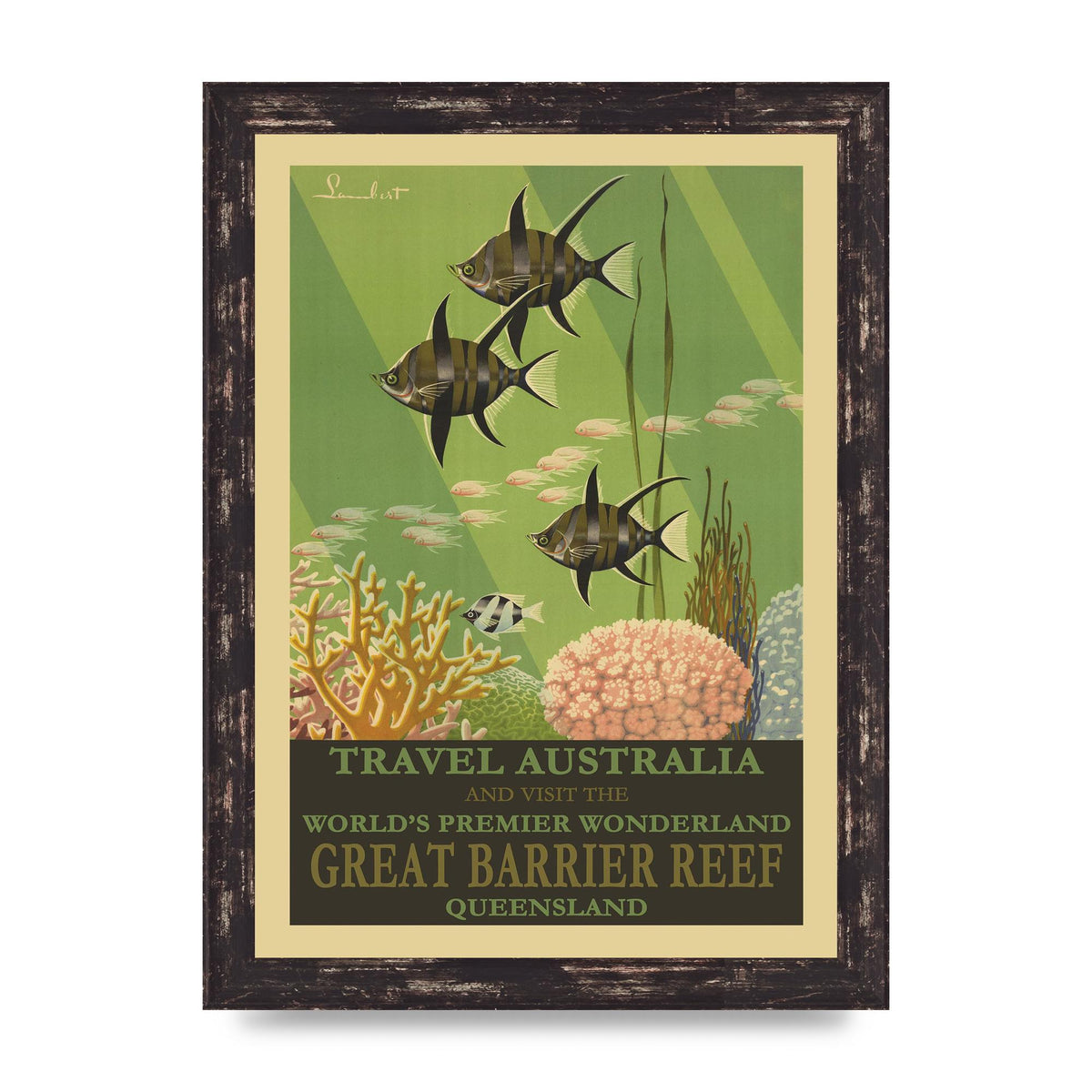 Travel Poster Great Barrier Reef Australia Art For The Home - A4 framed
