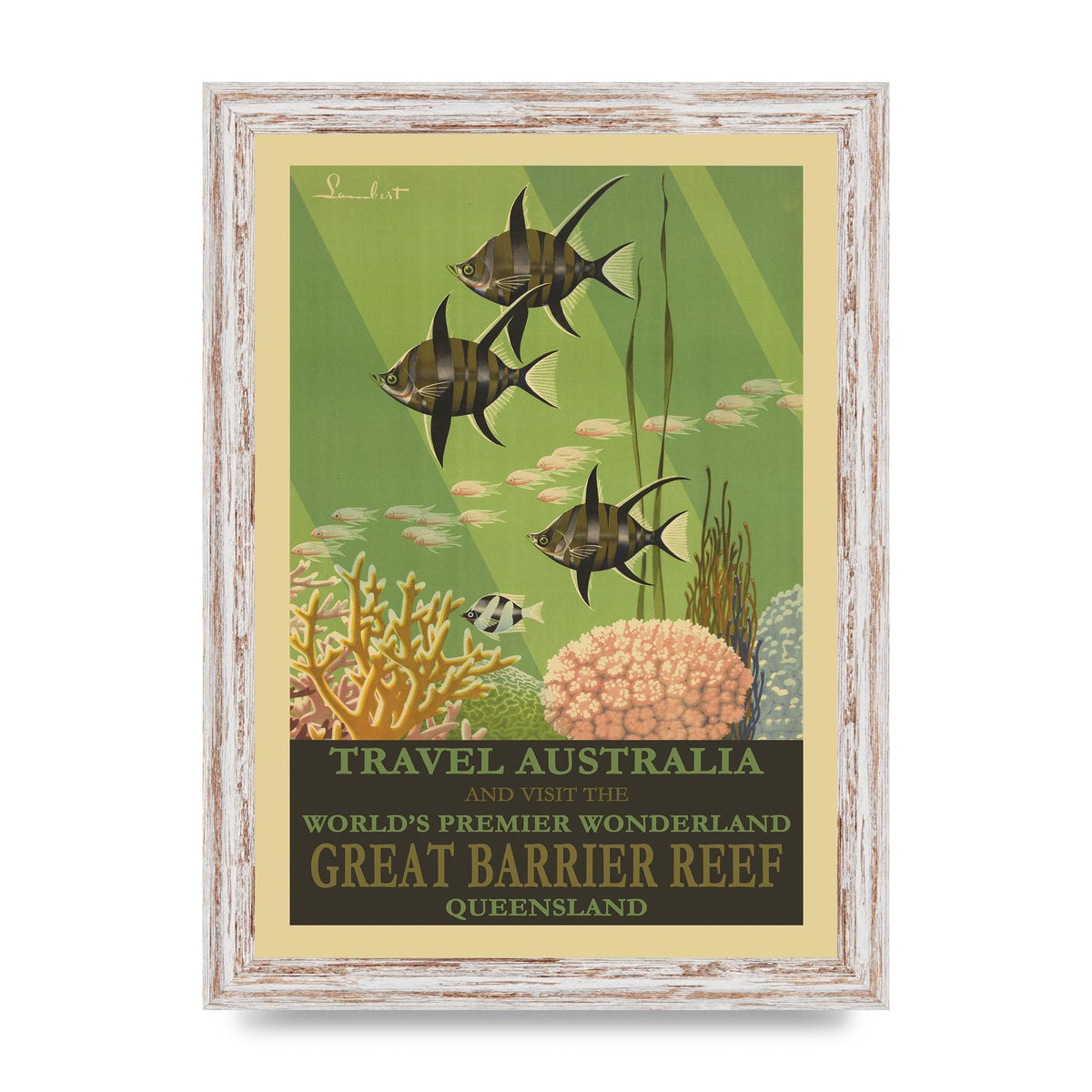 Travel Poster Great Barrier Reef Australia Art For The Home - A4 framed