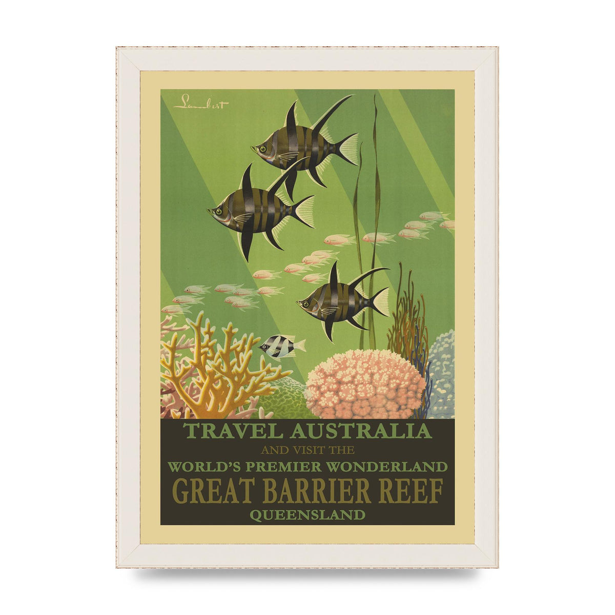 Travel Poster Great Barrier Reef Australia Art For The Home - A4 framed