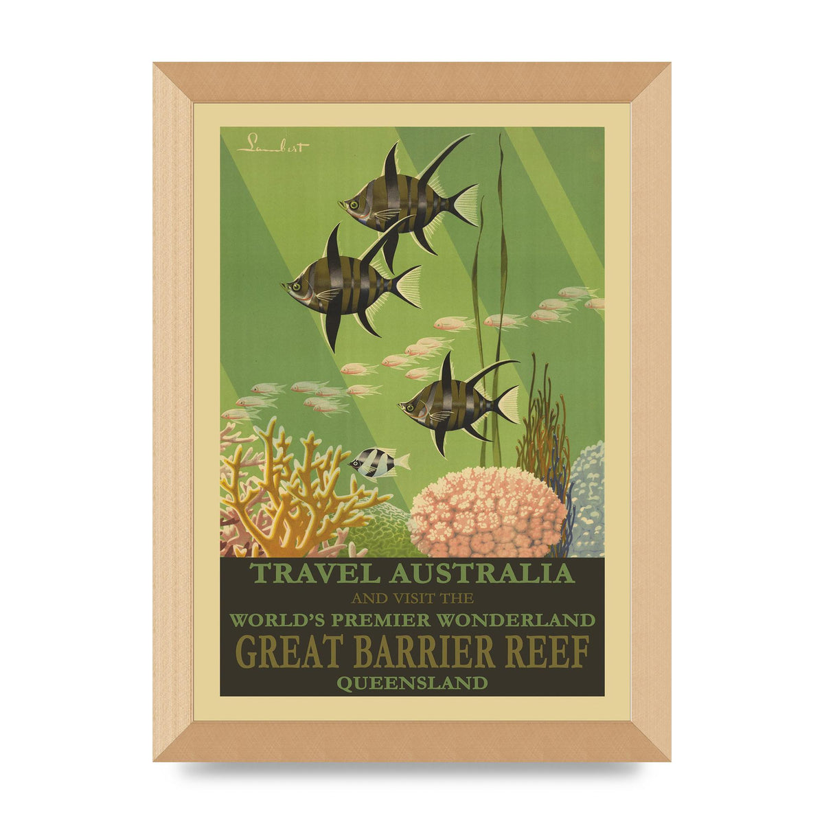 Travel Poster Great Barrier Reef Australia Art For The Home - A4 framed