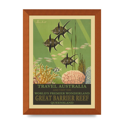 Travel Poster Great Barrier Reef Australia Art For The Home - A4 framed