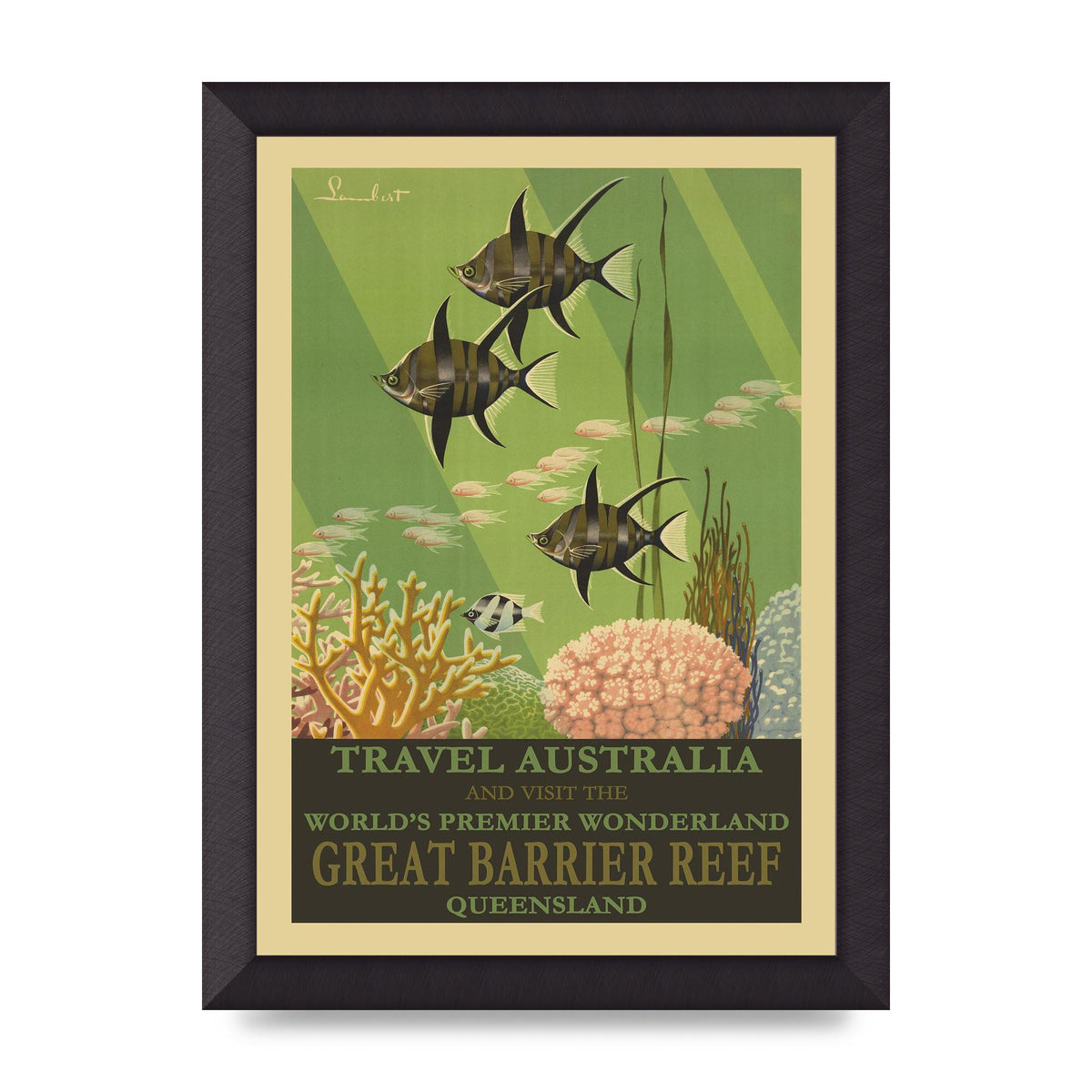 Travel Poster Great Barrier Reef Australia Art For The Home - A4 framed