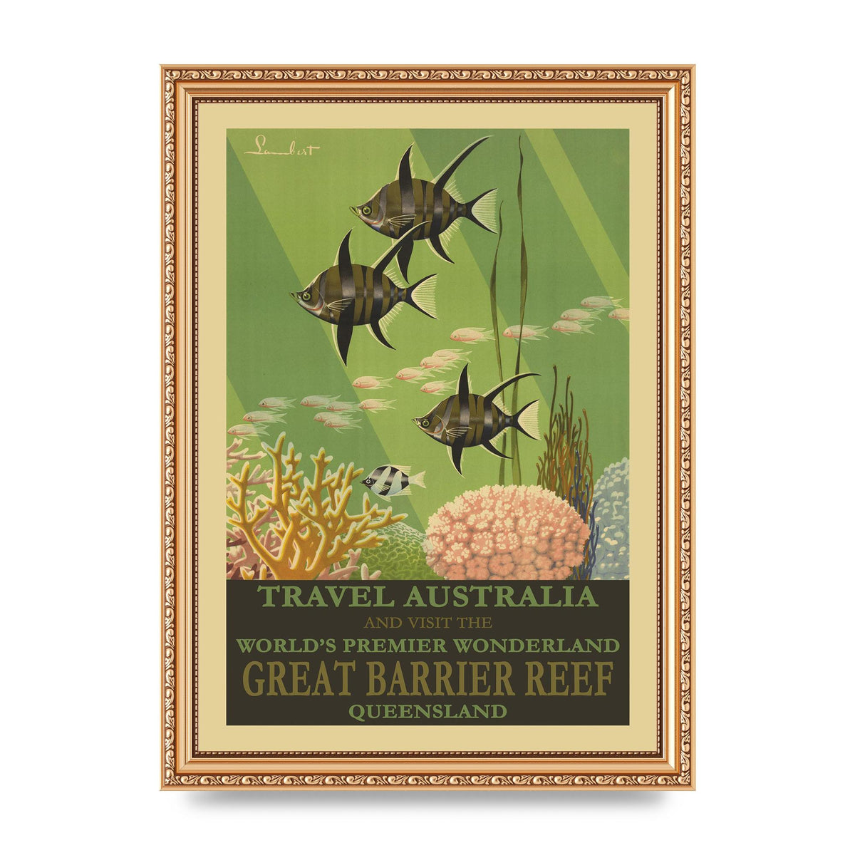 Travel Poster Great Barrier Reef Australia Art For The Home - A4 framed