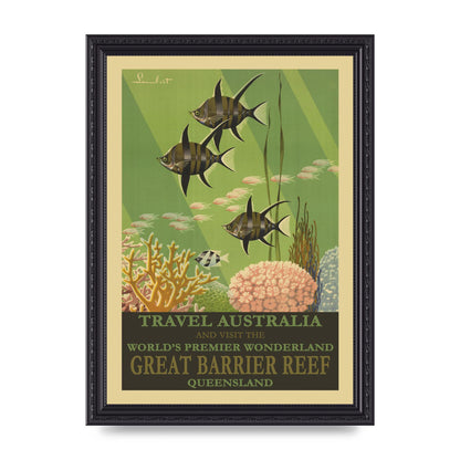 Travel Poster Great Barrier Reef Australia Art For The Home - A4 framed