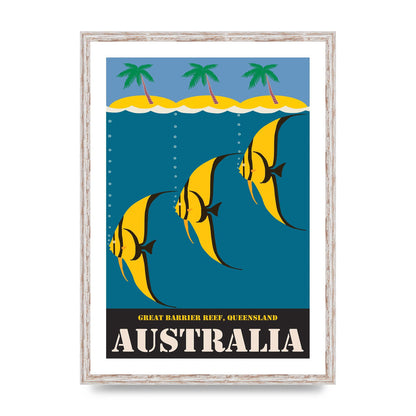 Travel Poster Great Barrier Reef Australia 2 Printed Poster - A2 framed