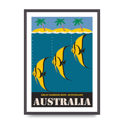 Travel Poster Great Barrier Reef Australia 2 Printed Poster - A2 framed