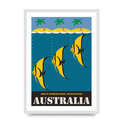 Travel Poster Great Barrier Reef Australia 2 Printed Poster - A2 framed